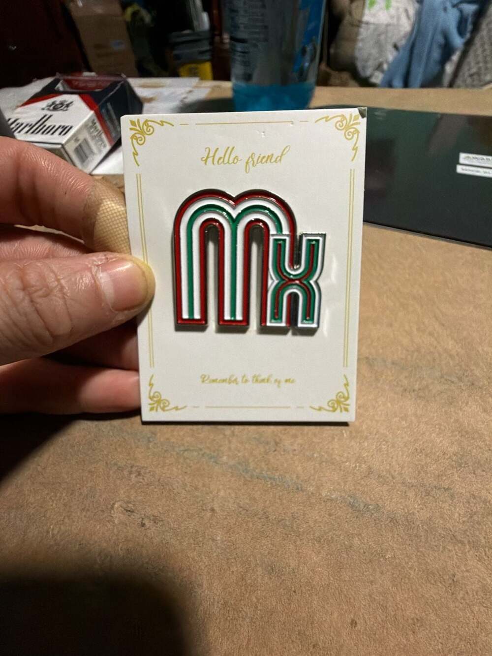 J0020 Hello Friend Enamel Pin Mx Red Green White Lapel Pin